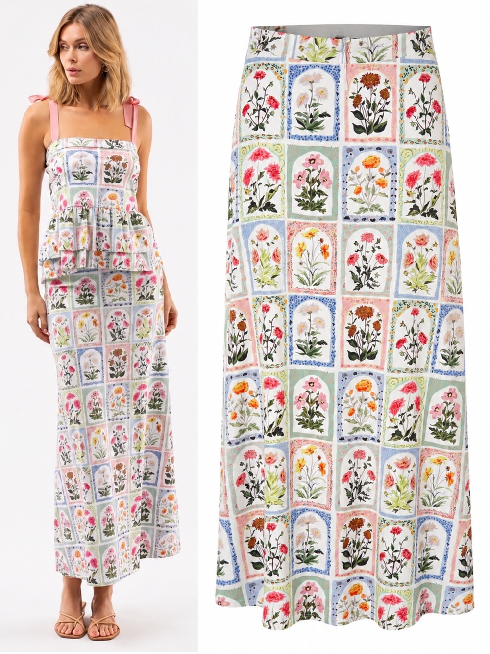 Smith & Quinn Margot Midi Skirt Flower Box Botanical Floral Grid Size Small